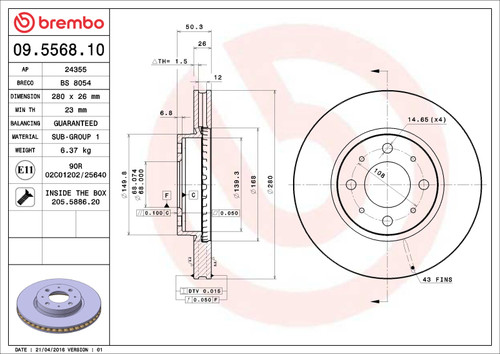 Brembo 1993 Volvo 850 Front Premium OE Equivalent Rotor - 09.5568.10 User 1