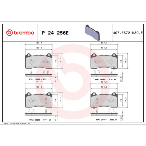 Brembo OE 21-22 Ford Mustang Mach-E EV Pad Brake Pad - Front - P24256E User 1