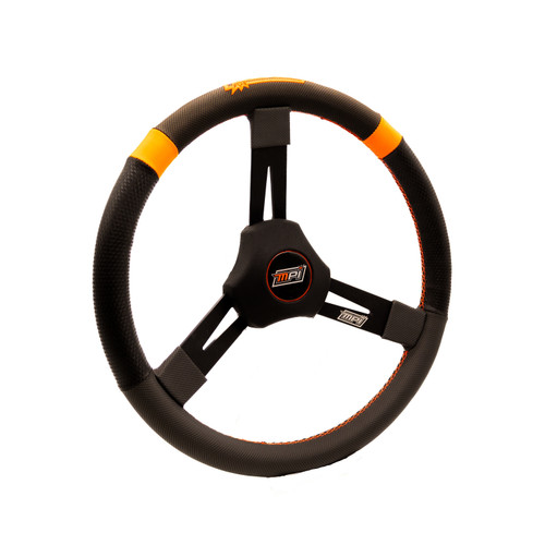 MPI USA 15-inch Micro Karting Steering Wheel with Black Foam Grip and Orange Stripes
