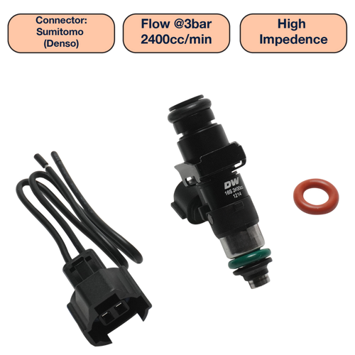DeatschWerks Universal 2400cc Single Fuel Injector / 48mm Length / 14mm O-Ring Seals - DW2400-48-14-14-1 Photo - Primary