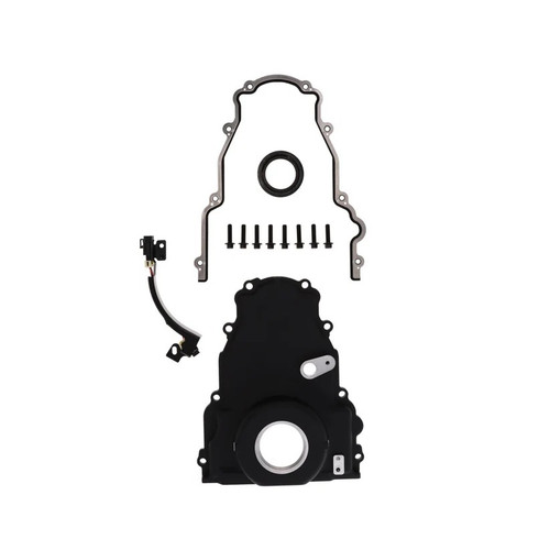TOP STREET PERFORMANCE Black Aluminum Timing Cover with Cam Sensor Provision for GM LS-Series Engines (Part #81066BK)