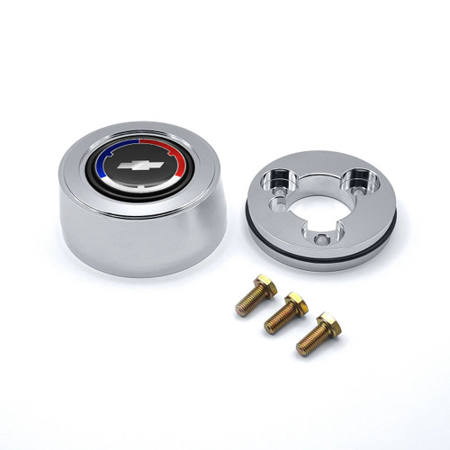 Grant Billet Horn Button Chevrolet Hi-Rise Blue Red White Bowtie Logo for 3-Bolt Steering Wheels