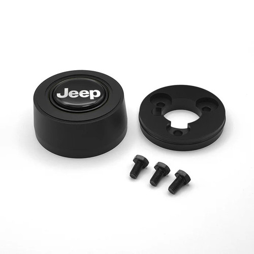 Grant Billet Horn Button for Jeep – Hi-Rise Black and Silver Aluminum Steering Wheel Accessory (Part #5924)