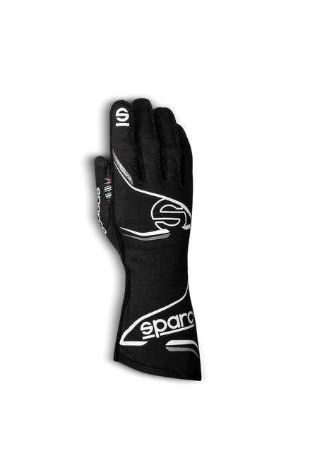 SPARCO Arrow Plus Driving Gloves Large Black and White - FIA Approved, SFI 3.3/5, Fire Retardant Single Layer Design