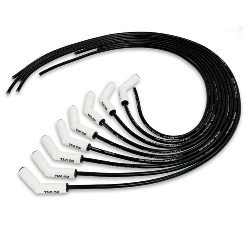 Taylor Ignition #75053 - Taylor Cable 75053 Ceramic Boot 8mm Spiro Pro Universal 8 Cyl Wire Set Black Wire 135° White Ceramic Boot