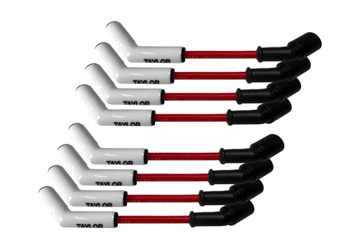 Taylor Ignition #75245 - Taylor Cable 75045 Ceramic Boot 8mm Spiro-Pro LS 8 Cyl Wire Set Car Header 9.5" Red Wire 135° White Ceramic Boots