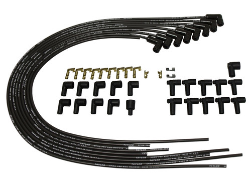 Taylor Ignition #75051-B - Taylor Cable 75051-B Ceramic Boot 8mm Spiro-Pro Universal 8 Cyl Wire Set Black Wire 90° Black Ceramic Boots