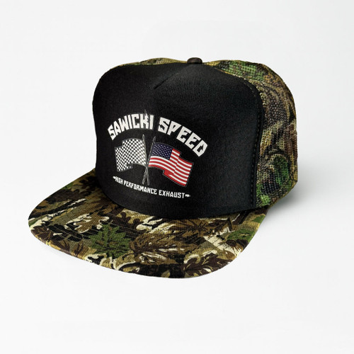 Sawicki Speed "Built to Last" Trucker Hat - Black/Camo - SAW-FTH-003-CAMB