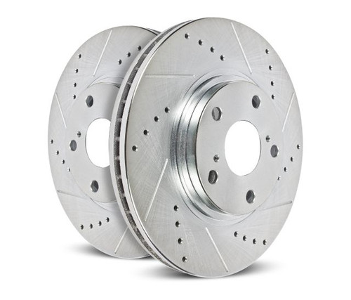 Power Stop drilled and slotted rotor pair EBR1237XPR for improved braking performance