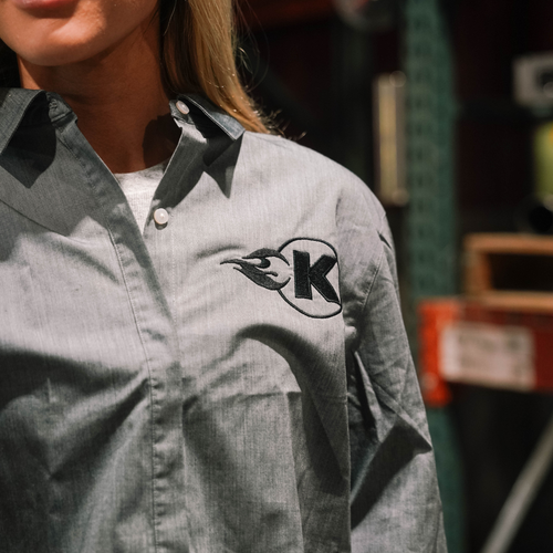 Kooks Women's Grey Button Down with Black K-Flame - M - TS-100655-01