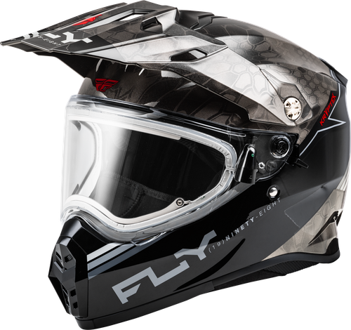 Fly Racing Trekker CW Conceal Helmet with Electric Shield – Black, Grey, and White Large