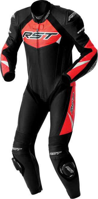 RST Tractech Evo D3o Suit Black and Fluorescent Red Leather - Part Number 103634F.RED-48