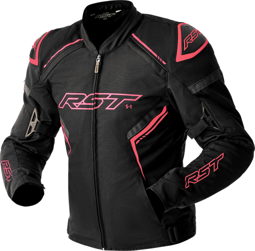RST Women's S1 D3o Textile Jacket in Black and Fluorescent Pink, XL