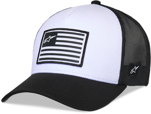Alpinestars Flag Snapback Hat White and Black - Adjustable Baseball Cap for Motorsport Fans