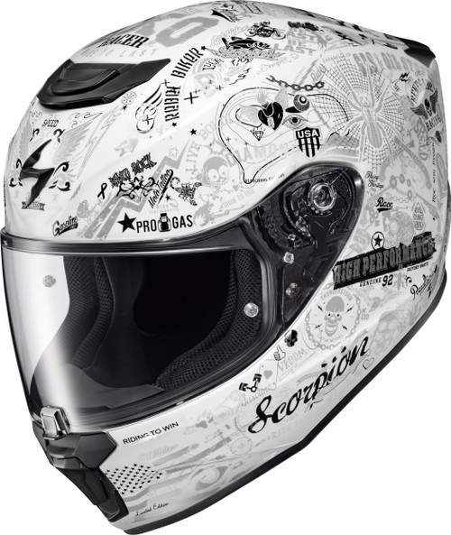Scorpion EXO Exo R330 Full Face Helmet Shake 2 White Medium - DOT & ECE Certified