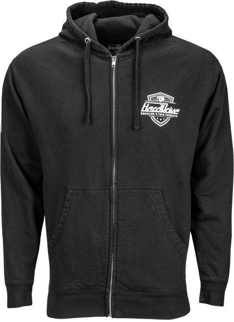 Harddrive Shield Hoodie Black/White XL by HARDDRIVE with Preshrunk Loose Fit and Zip Closure