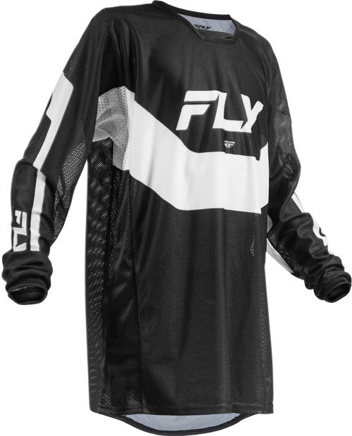 Fly Racing Yth Kinetic Mesh Jersey Black/White YM - Youth Motocross Jersey