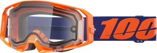 100 Percent Armatic Enduro Moto Goggle Neon Orange Clear with Quick-Release Lens System