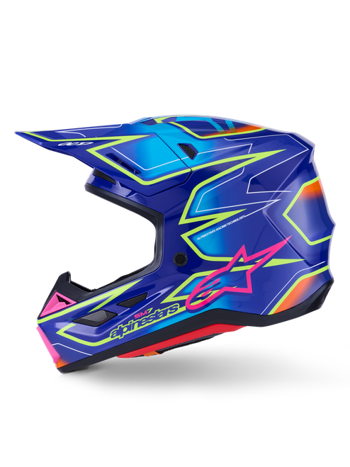 Alpinestars SM7 Cast Helmet Blue/Pink/Yellow Fluorescent Glossy XL