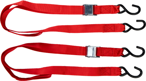 FIRE POWER 1.5" x 6' Tie Down Soft Tie Set - Red, Heavy Duty Nylon Webbing with Cam Buckle and Vinyl Coated S Hooks