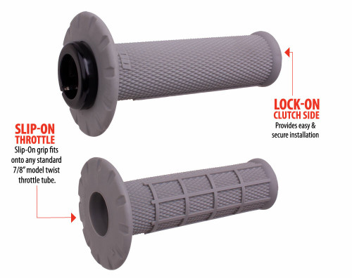 ODI Universal Lock-On Grips Half Waffle Grey/Black (Soft) – Easy Install for 7/8 Inch Handlebar with Twist Throttle