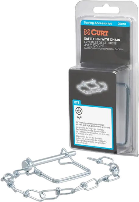 CURT 25013 1/4 inch Safety Pin with 12 Inch Chain for Secure Coupler Latches and Jack Legs