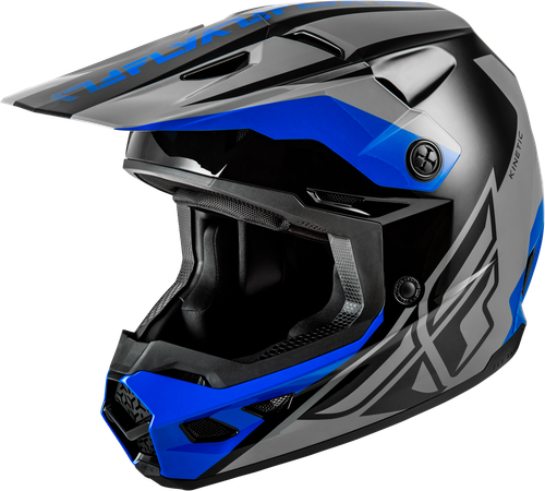 FLY Racing Kinetic Crest Helmet Grey/Black/Blue XS – Off-Road Motorcycle Helmet with DOT and ECE22.06 Approval