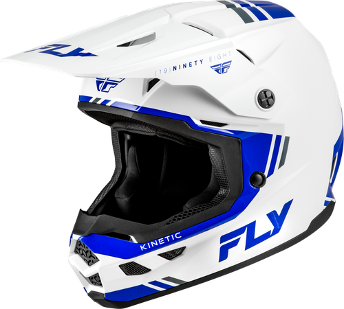 FLY Racing Kinetic Verdict Helmet White/Blue/Grey Large – Off-Road Motorcycle Helmet with DOT and ECE22.06 Approval