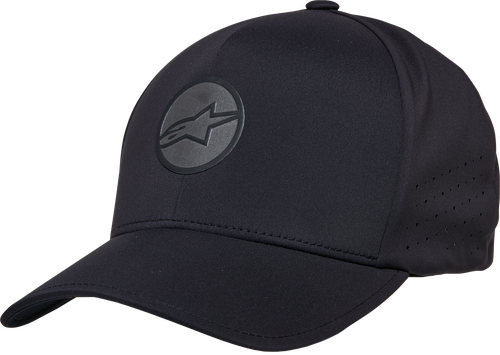 Alpinestars Apex Hat Black - Adjustable Curved Brim Cap with Moisture-Wicking Fabric