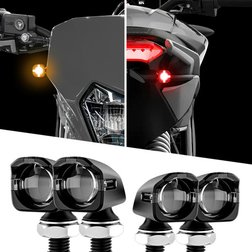 XK GLOW Mini LED Turn Signal Kit for Motorcycles – Front Amber & Rear Red, Matte Black, Compact and Waterproof