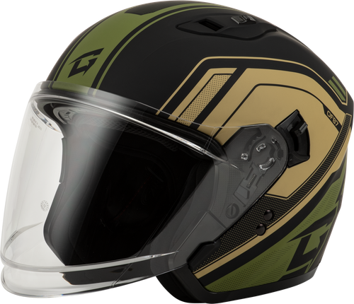 GMAX Of 87 Duke Matte Black/Green Helmet (Large) - Open Face DOT Approved Motorcycle Helmet