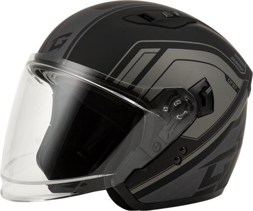 GMAX OF-87 Duke Matte Black/Grey Sm Open Face Helmet with LED Lighting and Advanced Ventilation
