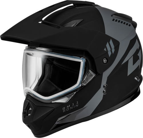 GMAX GM-11 Ronin Helmet Matte Black/Silver Large – Versatile Dual Sport Motorcycle Helmet with Sun Peak and Intercom Compatibility