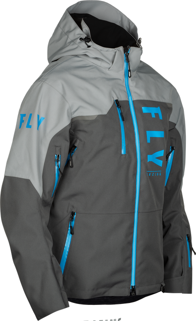 Fly Racing Carbon Jacket Grey/Blue Small – Lightweight, Waterproof Ski and Snowboard Jacket with Advanced Weatherproof Features