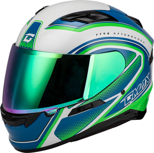 GMAX FF-98 Aftershock Helmet White/Neon Green XL with Quick Release Face Shield and Integrated LED Rear Light