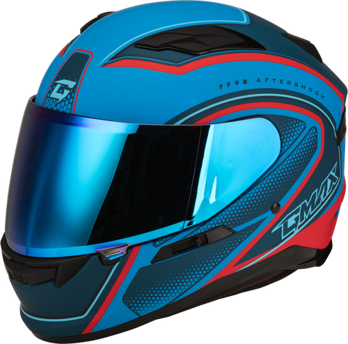 GMAX FF-98 Aftershock Matte Blue/Red Motorcycle Helmet with Integrated LED Rear Light and Quick-Release Shield