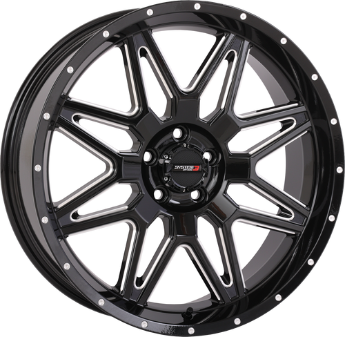 SYSTEM 3 St7 Wheel 20x7 4+3 (+10mm) Gloss Black Milled - 12 Inch Wide Tire Application
