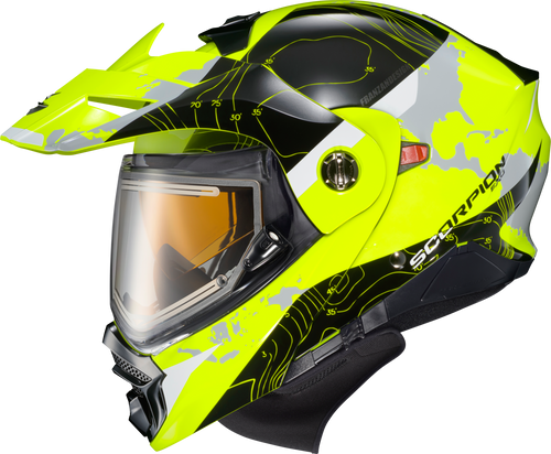 Scorpion EXO Exo AT960 Cold Weather Helmet Topographic Hi Vis Medium - Electrified Visibility and Comfort