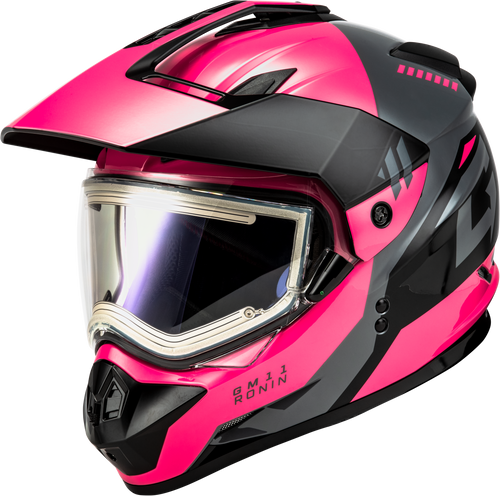 GMAX GM-11S Ronin Dual Sport Snow Helmet with Electric Shield, Black/Grey/Pink
