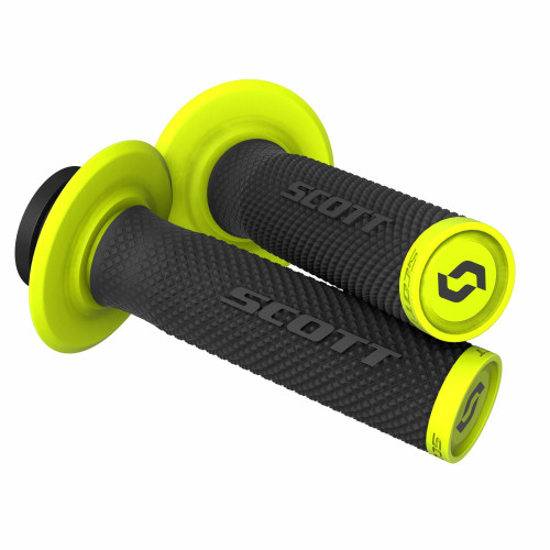 SCOTT Sx2 Lock On Black and Yellow Motocross Grips with Anodized Alloy Clamp