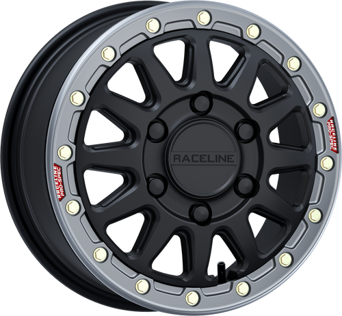 RACELINE Alpha BDLK 15x6.5 Beadlock Wheel for Polaris RZR R – Black with Gunmetal Beadlock Ring