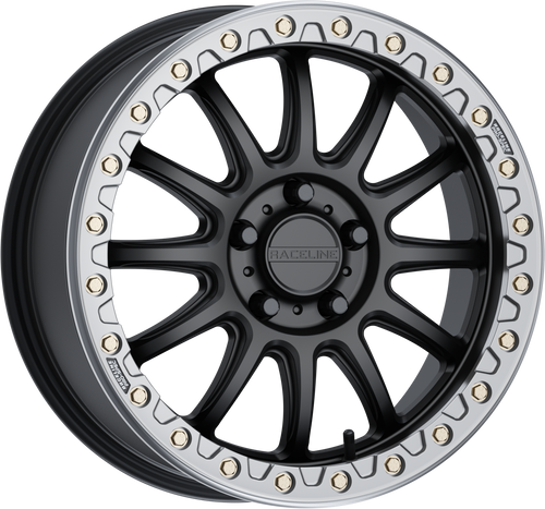 RACELINE A14 Alpha Beadlock Wheel for Polaris RZR R – 15x7 inch, Satin Black with Gunmetal Beadlock Ring