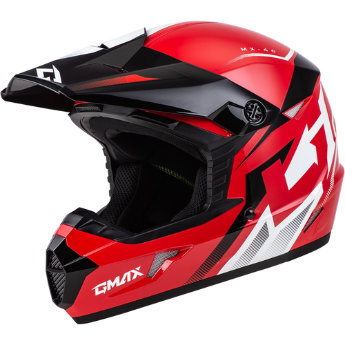 GMAX Mx 46 Compound Helmet Red/Black/White XL - Lightweight, DOT Approved MX Helmet with 19 Vents