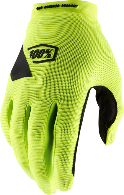 100 Percent Ridecamp Gloves Fluo Yellow Medium - Durable Cycling Gloves with Grip and Tech-Thread Connectivity