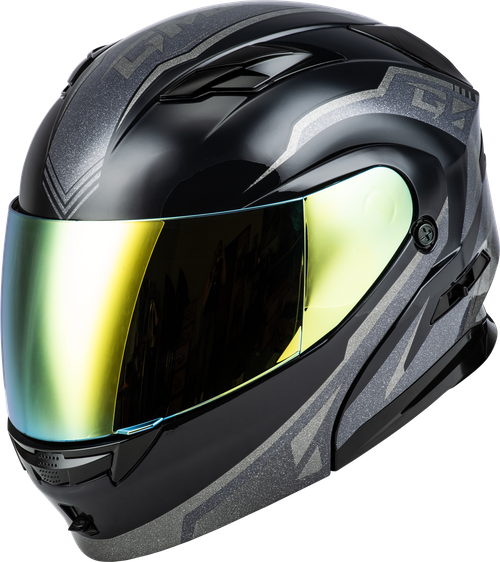 GMAX MD-01 Volta Helmet Grey/Silver Metallic Large - Cross-Country Motorcycle Helmet with LED Light and Ventilation