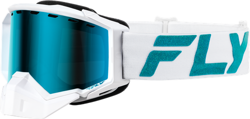 Fly Racing Zone Elite Snow Goggle White/Teal with Sky Blue Polarized Smoke Lens - Part Number FLB-24ZP2