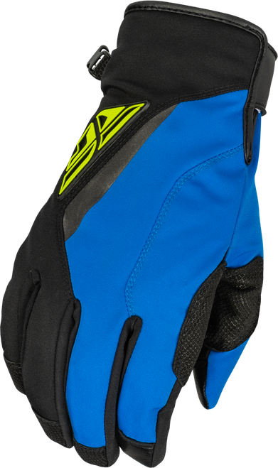 Fly Racing Title Long Gloves Black/Blue/Hi Vis Large – Weatherproof Motorcycle Gloves with Insulation and Safety Features