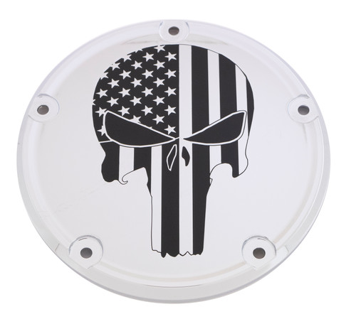 CUSTOM ENGRAVING PATR22-46 7 M8 Flt/Flh Derby Cover Punisher Chrome for Harley Davidson