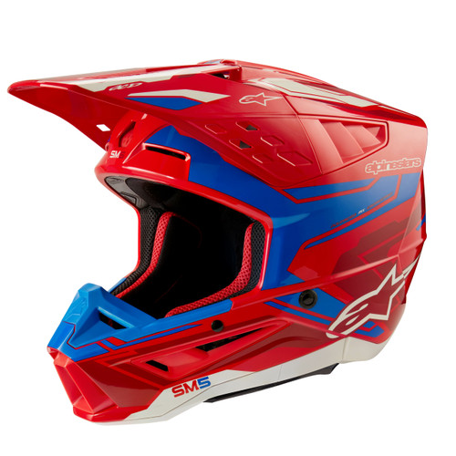 Alpinestars SM5 Action 2 Helmet Bright Red/Blue Glossy XS – Lightweight Impact-Resistant Motorcycle Helmet with Advanced Ventilation and Safety Features