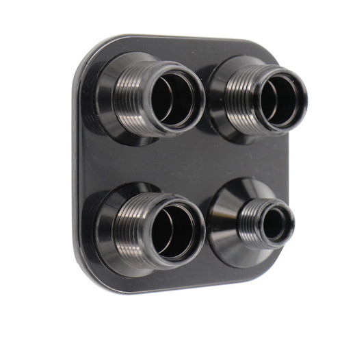 Streamline Black Anodized Aluminum 4-Way Square Bulkhead Plate for AC and Heater 6-10 Male O-Ring